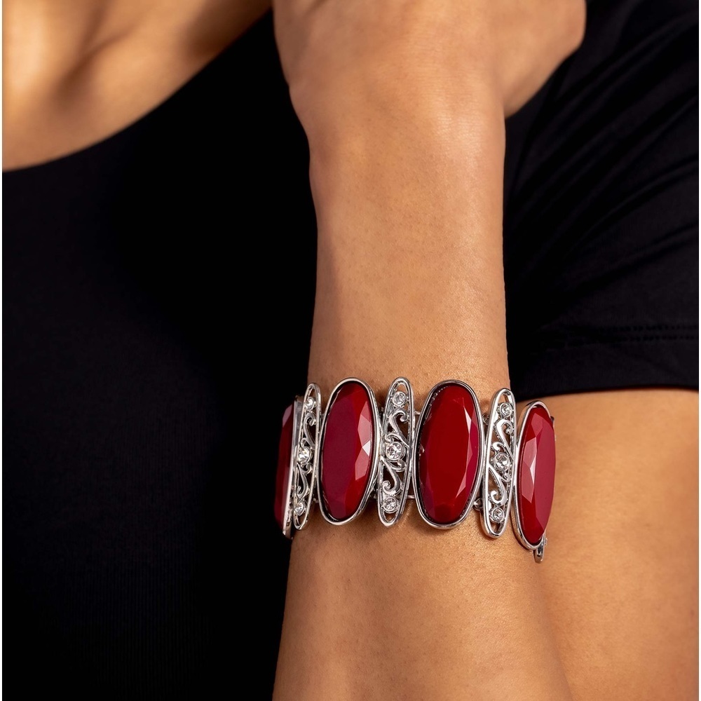 Stunning Ruby Red Silver & Rhinestone Bracelet - Picture 2 of 2